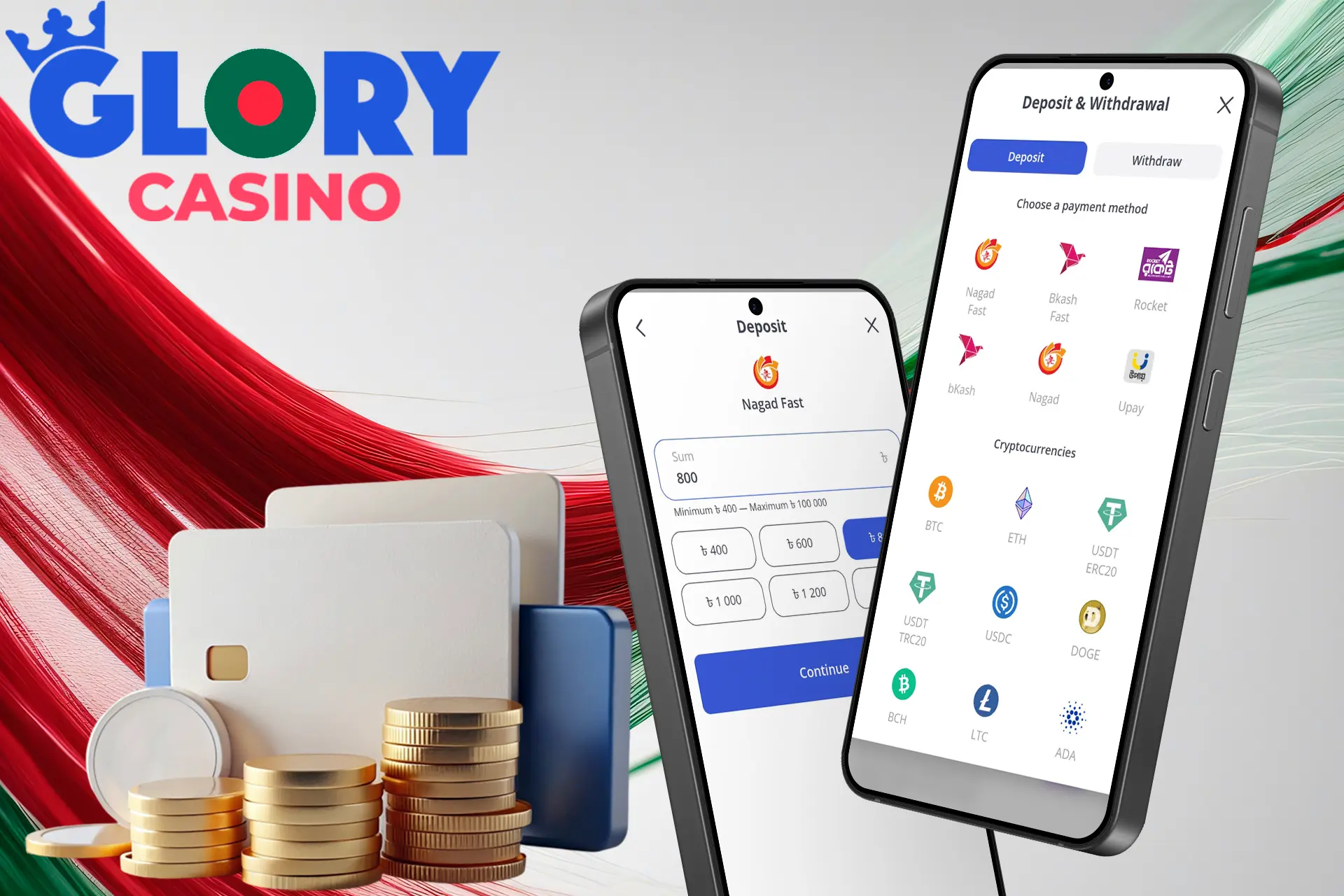 Make your first deposit using the Glory Casino Bangladesh mobile app