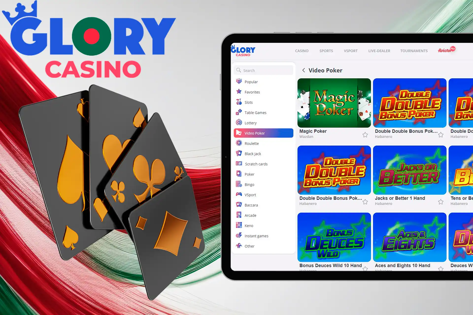 Try your luck playing Video Poker at Glory Casino Bangladesh