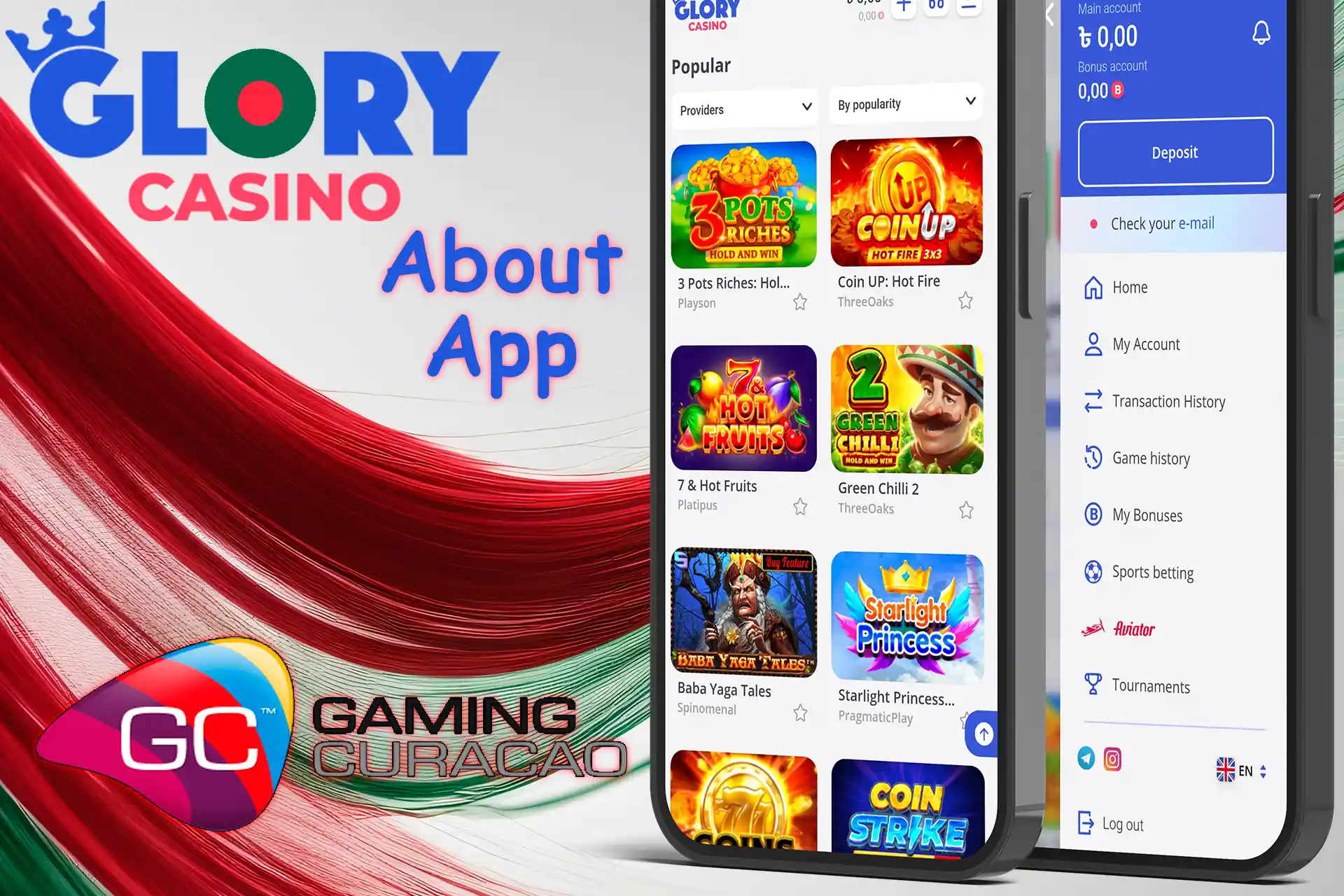 Basic information about the Glory Casino Bangladesh mobile application