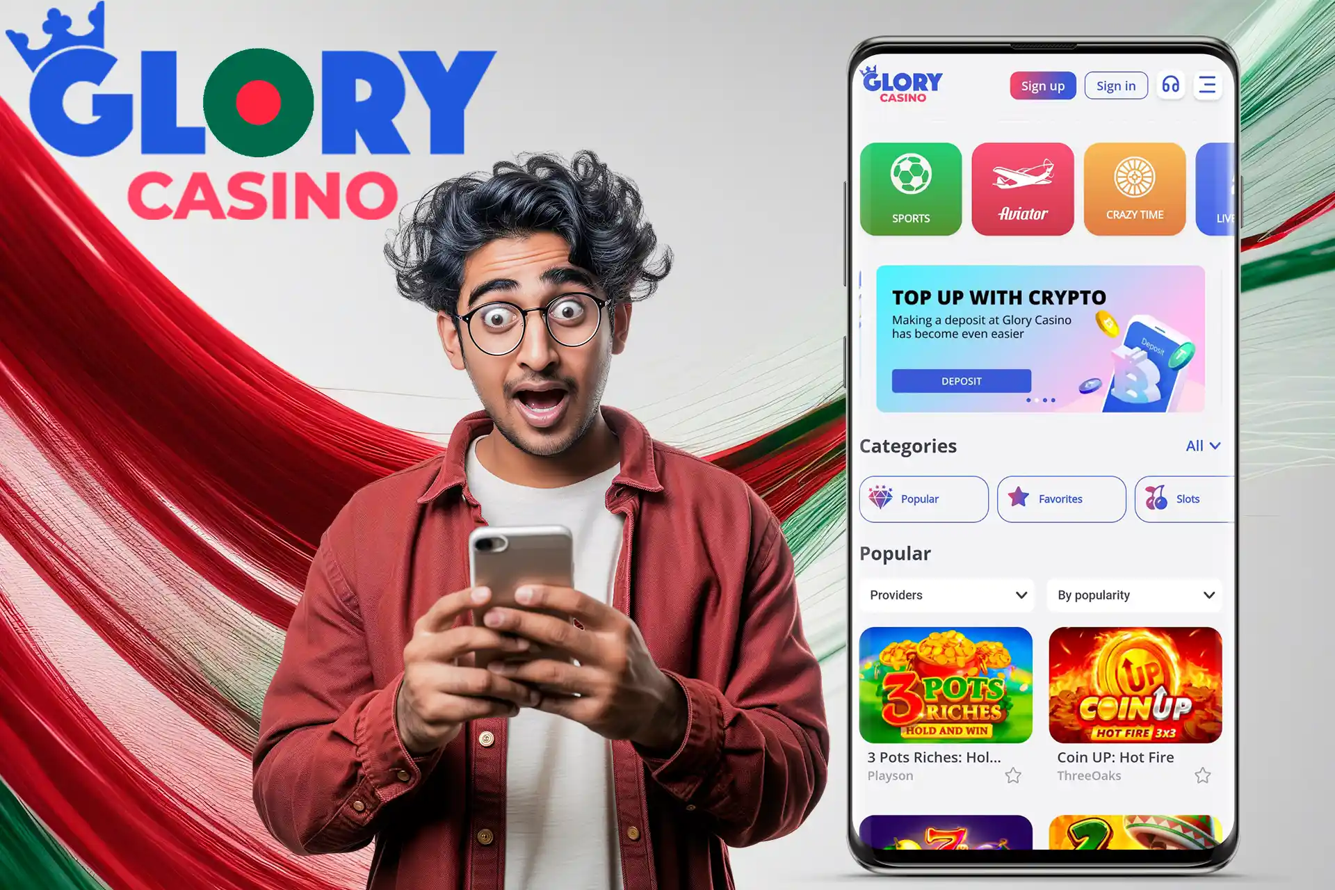 Multifunctional mobile application Glory Casino Bangladesh