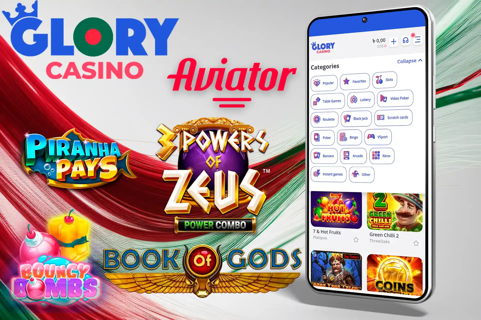 Lots of gambling casino games in the Glory Casino Bangladesh mobile application