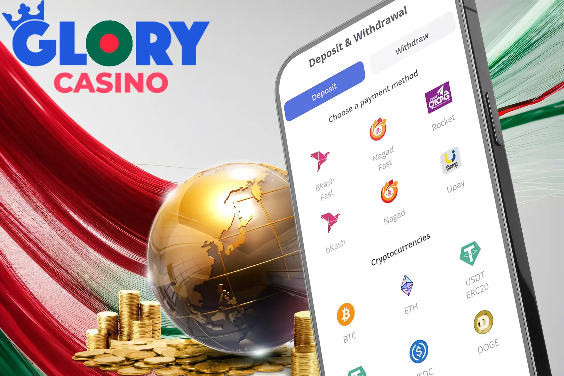 Many payment methods at Glory Casino Bangladesh