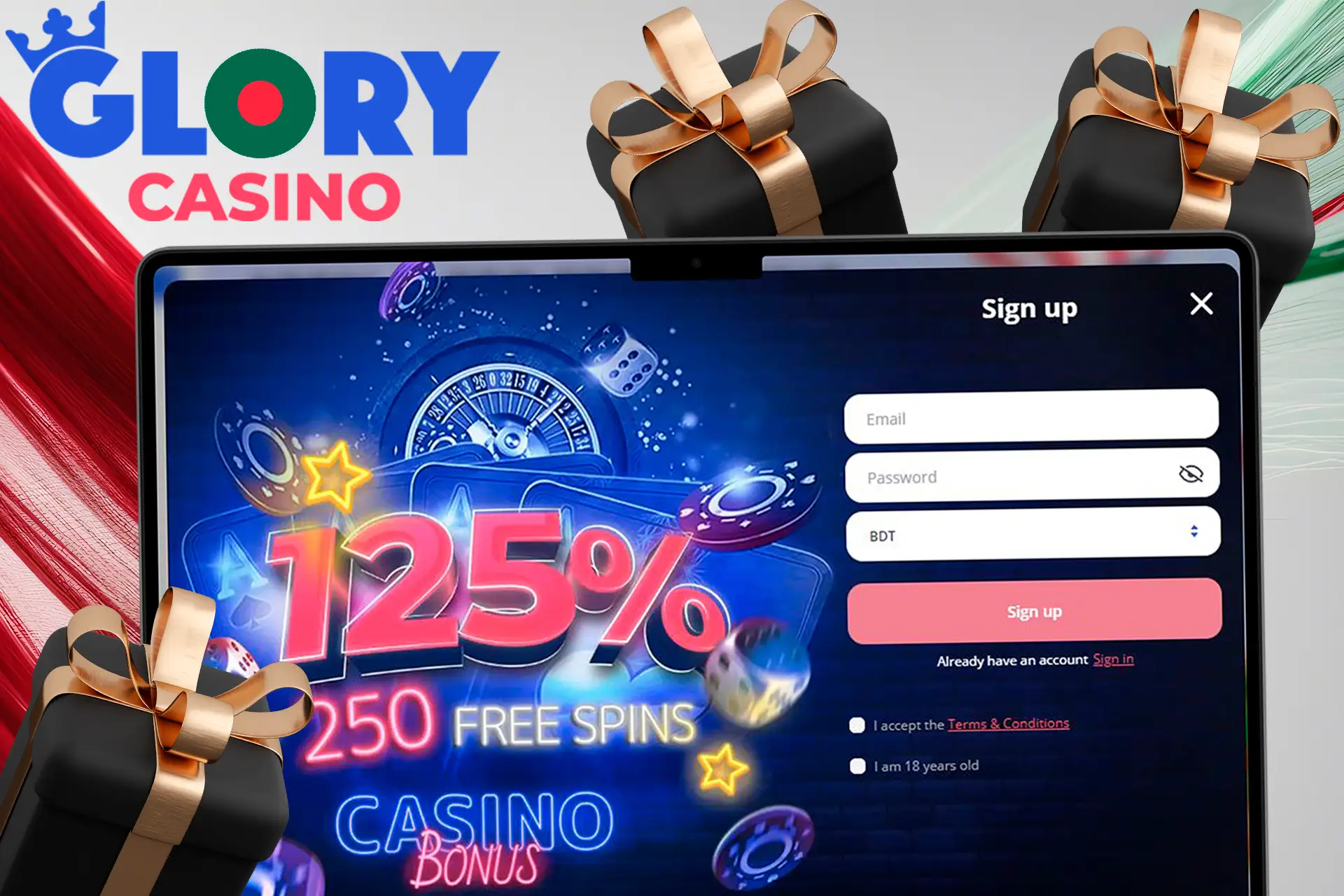 Register and get a bonus at Glory Casino Bangladesh