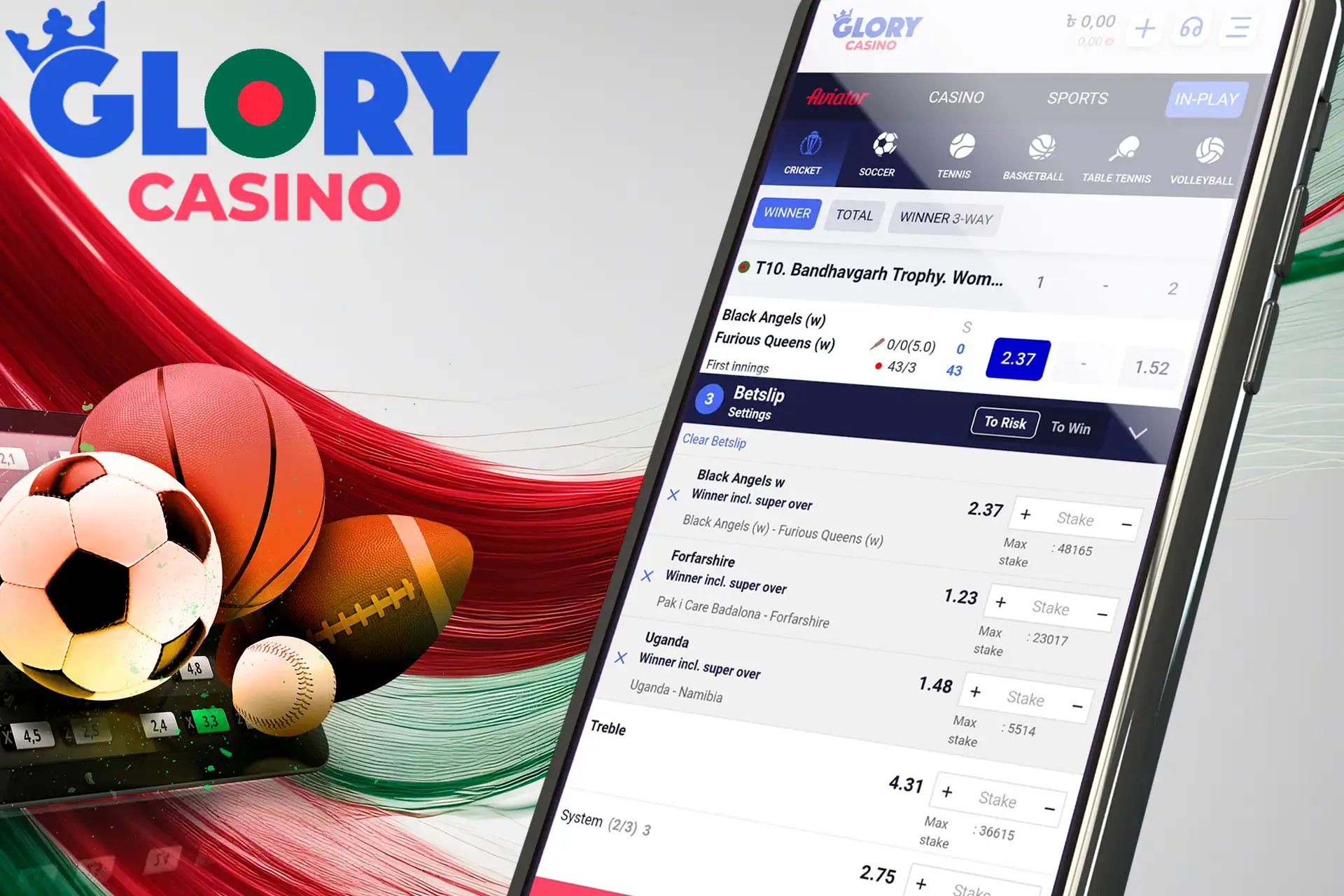 Various sports betting options at Glory Casino Bangladesh